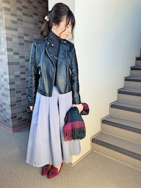 「ヘアアレンジ」｜「アイテム（ライダースジャケット）」を使った、Miwaさん（レディース・160cm）の春コーディネート