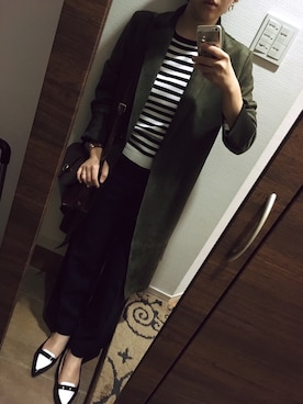 「ボーダーニット」｜「アイテム（バレエシューズ）」を使った、blue blueさん（レディース・157cm）の秋コーディネート