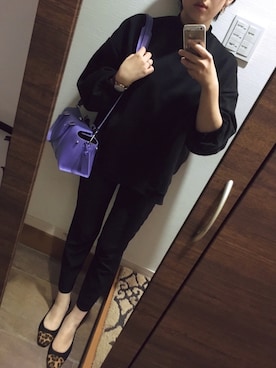 「パープル×黒」｜「アイテム（トートバッグ）」を使った、blue blueさん（レディース・157cm）の秋コーディネート