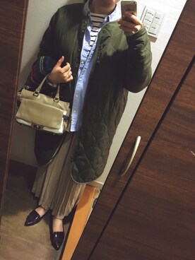 「柄×柄」｜「アイテム（ブルゾン）」を使った、blue blueさん（レディース・157cm）の秋コーディネート