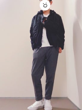 「H&M（エイチ・アンド・エム）のアイテム（Tシャツ/カットソー、ホワイト系）」を使った、かっちゃんだよさん（メンズ・171cm）の春コーディネート