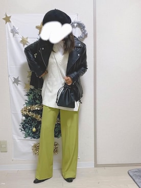 「reca（レカ）のアイテム（ライダースジャケット）」を使った、プチプラ★くまさんさん（レディース・150cm）の冬コーディネート