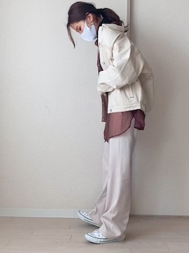 「LOWRYS FARM（ローリーズファーム）のセンタープレスカラーフレアパンツ　870189（その他パンツ）」を使った、プチプラ★くまさんさん（レディース・150cm）の冬コーディネート