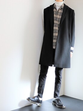 「RAGEBLUE（レイジブルー）のビエラタータンチェックシャツ/816911（シャツ/ブラウス、ベージュ系）」を使った、シロさん（メンズ・177cm）の冬コーディネート