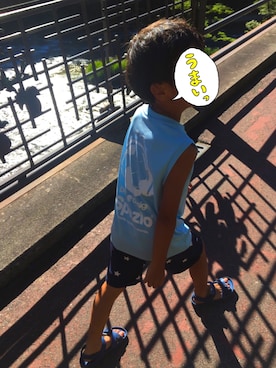 「アイテム（タンクトップ、ブルー系）」を使った、memeさん（キッズ・120cm）の夏コーディネート