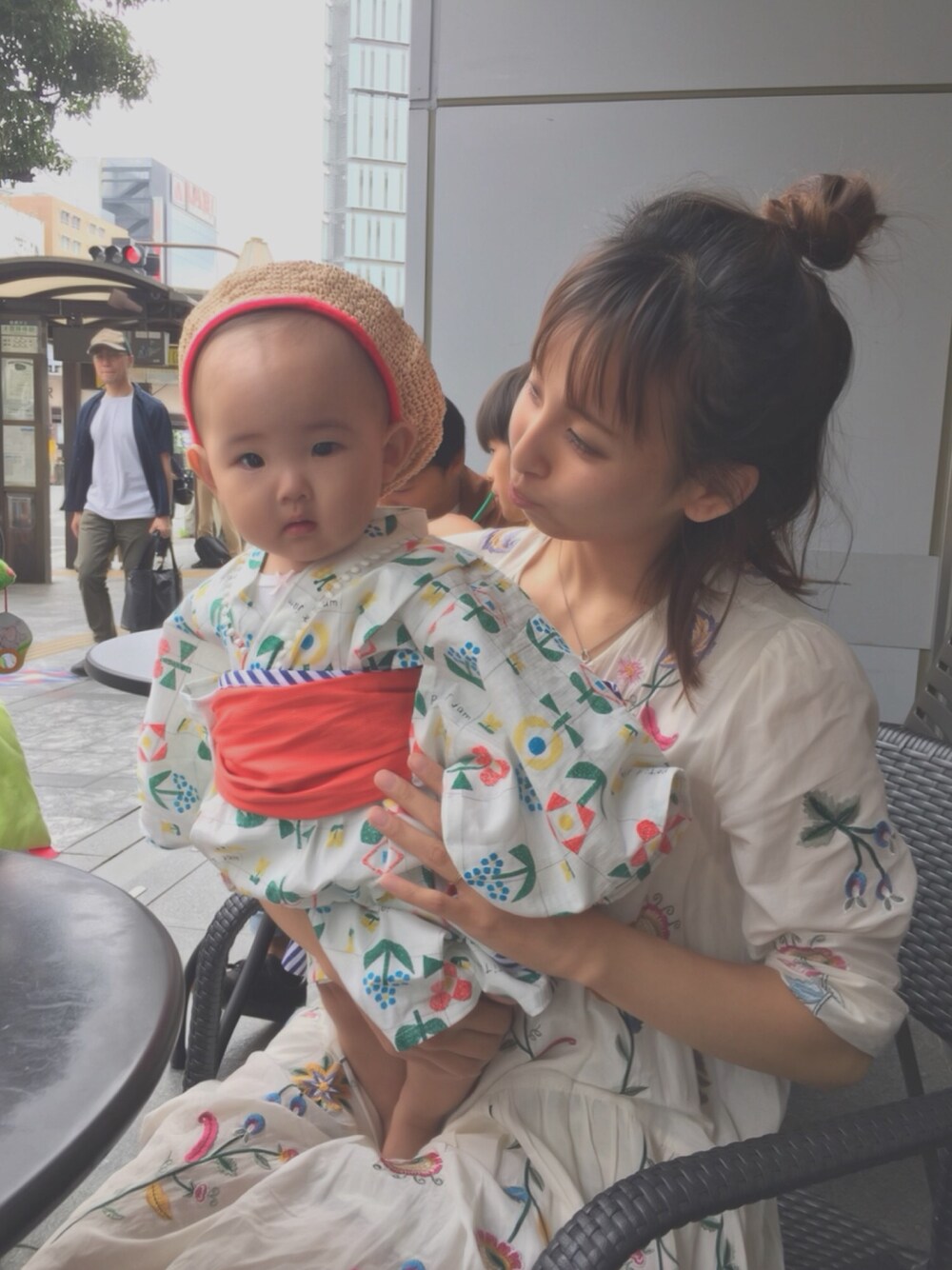 「おやこーで。、親子コーデ、リンクコーデ、ママコーデ、赤ちゃんコーデ、浴衣」｜「ZARAのアイテム（ワンピース、ホワイト系）」を使った、ayaさん（レディース・148cm）の秋コーディネートの1枚目の写真