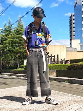 「MYne（マイン）のアイテム（キャップ）」を使った、もんたさん（メンズ・163cm）の夏コーディネート
