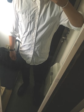 「GU（ジーユー）のアイテム（シャツ/ブラウス、ホワイト系）」を使った、hiroさん（メンズ・161cm）の夏コーディネート