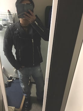 「BEAMS（ビームス）のアイテム（ライダースジャケット）」を使った、hiroさん（メンズ・161cm）の冬コーディネート