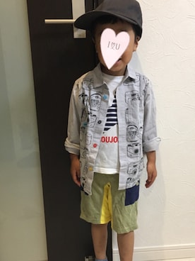 「Moujonjon（ムージョンジョン）のアイテム（Tシャツ/カットソー）」を使った、momoさん（キッズ・110cm）の夏コーディネート