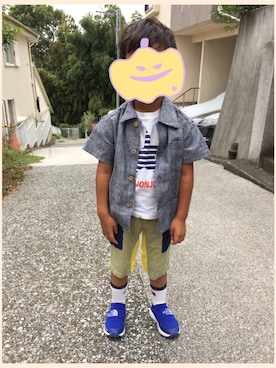 「Moujonjon（ムージョンジョン）のアイテム（Tシャツ/カットソー）」を使った、momoさん（キッズ・110cm）の秋コーディネート