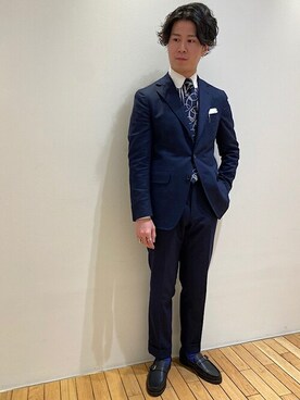 「アイテム（ネクタイ、ブルー系）」を使った、田村さん（メンズ・178cm）の冬コーディネート