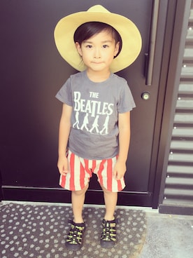 「ＣＡＭＥＬ（キャメル）のアイテム（パンツ）」を使った、三兄弟さん（キッズ・100cm）の夏コーディネート