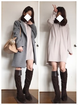 「one way（ワンウェイ）のアイテム（チェスターコート）」を使った、ito *·⑅さん（レディース・154cm）の冬コーディネート