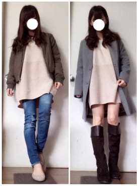 「one way（ワンウェイ）のアイテム（チェスターコート）」を使った、ito *·⑅さん（レディース・154cm）の冬コーディネート