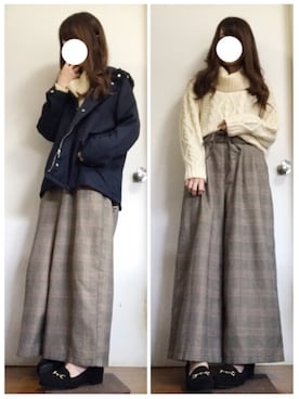 「グレンチェック」｜「アイテム（マウンテンパーカー）」を使った、ito *·⑅さん（レディース・154cm）の冬コーディネート