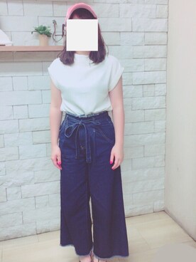 「PAGEBOY（ページボーイ）のトモリボン付きデニムワイドパンツ（デニムパンツ）」を使った、ameさん（レディース・152cm）の夏コーディネート