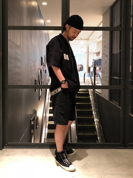 「no brand（ノーブランド）のアイテム（帽子）」を使った、703さん（メンズ・173cm）の春コーディネート