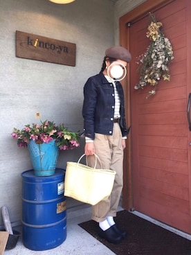 「YAECA」｜「アイテム（デニムジャケット）」を使った、koco.さん（レディース・156cm）の春コーディネート