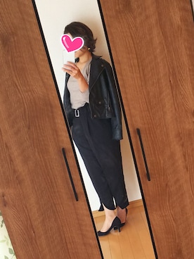 「RAY CASSIN（レイカズン）のアイテム（ライダースジャケット）」を使った、Hana.N♡さん（レディース・155cm）の秋コーディネート