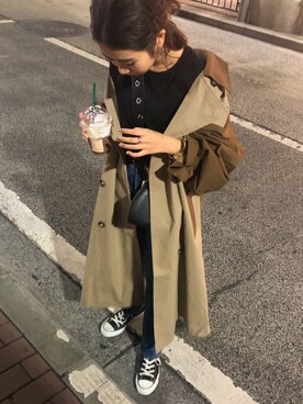 「Flugge（フラッジー）のアイテム（トレンチコート）」を使った、REさん（レディース・151cm）の秋コーディネート