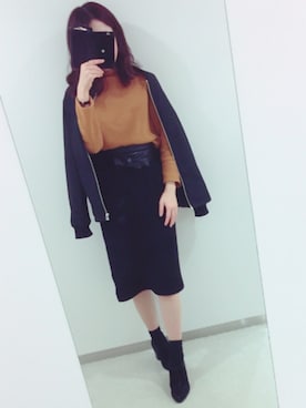 「サッシュベルト」｜「アイテム（MA-1）」を使った、aya*さん（レディース・162cm）の冬コーディネート