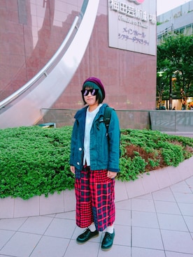 「POU DOU DOU（プードゥドゥ）のアイテム（デニムジャケット）」を使った、おまめさん（レディース・157cm）の秋コーディネート