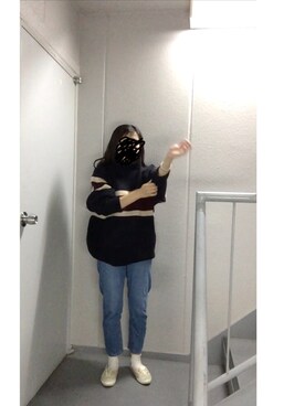 「ボリュームニット」｜「アイテム（スニーカー）」を使った、≡さん（レディース・158cm）の冬コーディネート