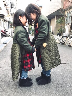 「HusHusH（ハッシュアッシュ）のアイテム（シャツワンピース）」を使った、Sato(O~ .~O)さん（キッズ・120cm）の冬コーディネート