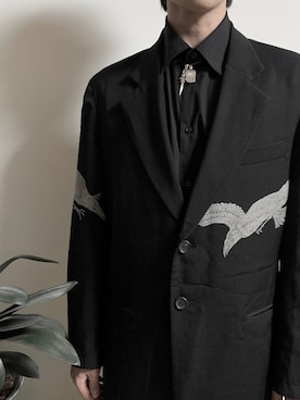 「Yohji Yamamoto（ヨウジヤマモト）のアイテム（ピーコート）」を使った、我永远喜欢桥本环奈さん（メンズ・178cm）の秋コーディネート