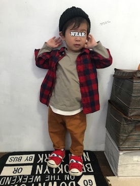「H&M（エイチ・アンド・エム）のアイテム（シャツ/ブラウス）」を使った、KeeeTさん（キッズ・80cm）の冬コーディネート