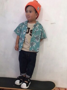 「devirock（デビロック）の全20柄 プリント半袖Tシャツ（Tシャツ/カットソー）」を使った、KeeeTさん（キッズ・80cm）の夏コーディネート