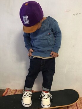 「devirock（デビロック）の全20柄 プリント半袖Tシャツ（Tシャツ/カットソー）」を使った、KeeeTさん（キッズ・80cm）の秋コーディネート