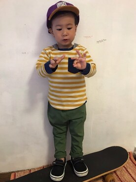 「Ocean&Ground（オーシャン&グラウンド）のアイテム（キャップ）」を使った、KeeeTさん（キッズ・80cm）の秋コーディネート