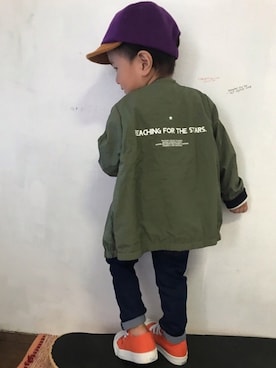 「Ocean&Ground（オーシャン&グラウンド）のアイテム（キャップ）」を使った、KeeeTさん（キッズ・80cm）の秋コーディネート