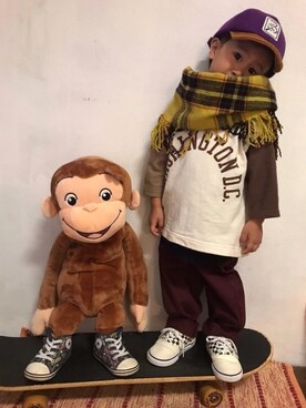 「Ocean&Ground（オーシャン&グラウンド）のアイテム（キャップ）」を使った、KeeeTさん（キッズ・90cm）の秋コーディネート