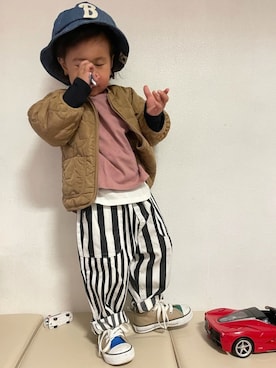 「ストライプ」｜「アイテム（ブルゾン）」を使った、KeeeTさん（キッズ・90cm）の冬コーディネート