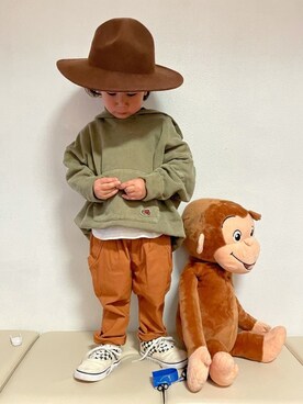 「アイテム（ハット、ブラウン系）」を使った、KeeeTさん（キッズ・90cm）の冬コーディネート