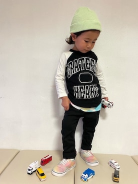 「ラグランTシャツ」｜「アイテム（ラッピングキット）」を使った、KeeeTさん（キッズ・90cm）の春コーディネート