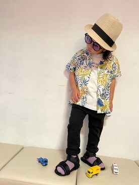「麦わら帽子」｜「アイテム（ラッピングキット）」を使った、KeeeTさん（キッズ・90cm）の夏コーディネート