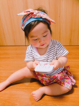 「Bijoux & Bee（ビジューアンドビー）のアイテム（パンツ）」を使った、がーるさん（キッズ・70cm）の春コーディネート