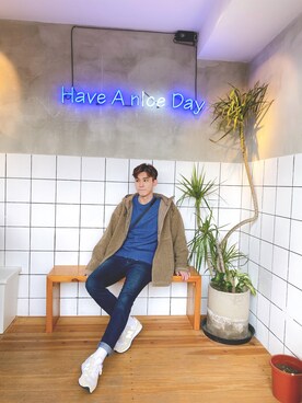 「blue」｜「アイテム（ジャケット/アウター）」を使った、Razさん（メンズ・173cm）の冬コーディネート