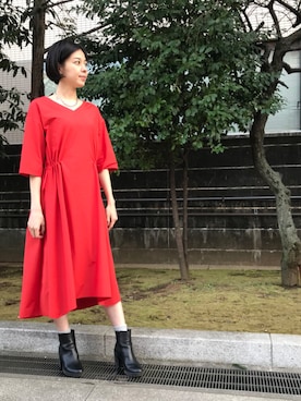 「アイテム（ワンピース/ドレス、レッド系）」を使った、mmmさん（レディース・167cm）の春コーディネート