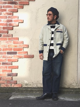「schott（ショット）のアイテム（ステンカラーコート）」を使った、omata takayaさん（メンズ・172cm）の冬コーディネート