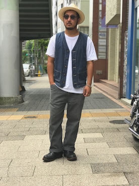 「schott(ショット)のアイテム(ベスト)」を使った、omata takayaさん(メンズ・171cm)の夏コーディネート