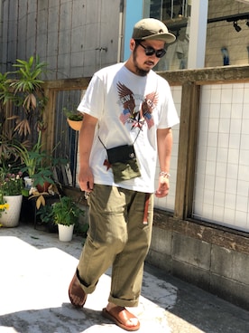 「schott（ショット）のSchott/ショット/ARMY FATIGUE PANTS/アーミー ファティーグ パンツ（その他パンツ）」を使った、omata takayaさん（メンズ・172cm）の夏コーディネート