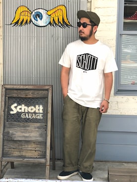 「schott（ショット）のSchott/ショット/ARMY FATIGUE PANTS/アーミー ファティーグ パンツ（その他パンツ）」を使った、omata takayaさん（メンズ・172cm）の夏コーディネート