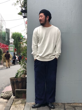 「アイテム（スウェット）」を使った、omata takayaさん（メンズ・172cm・20代）の秋コーディネート