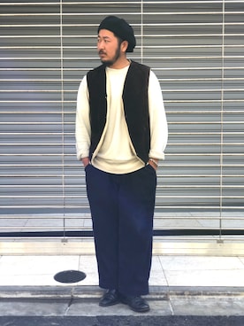 「アイテム（スウェット）」を使った、omata takayaさん（メンズ・172cm・20代）の秋コーディネート