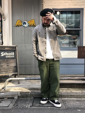 「schott（ショット）のSchott/ショット/ARMY FATIGUE PANTS/アーミー ファティーグ パンツ（その他パンツ）」を使った、omata takayaさん（メンズ・172cm）の冬コーディネート